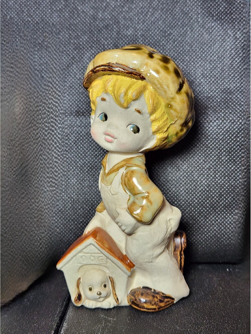Napcoware Ceramic Porcelain Figurine Boy Overalls Dog Doghouse C9188 Cottage MCM